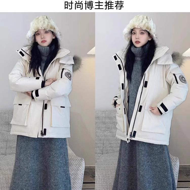 骆驼女装工装羽绒服女中长款035拒水大毛领冬加厚派克羽绒服外套