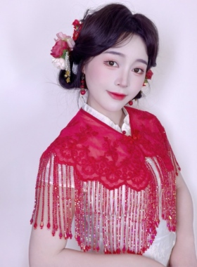 幻彩水晶红色云肩明制重工刺绣披肩配饰中国风流苏斗篷国风