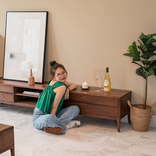 Детский телевизионный шкаф Комбинация журнальный столик Современный минималистская гостиная домохозяйство северное черное ореховое дерево