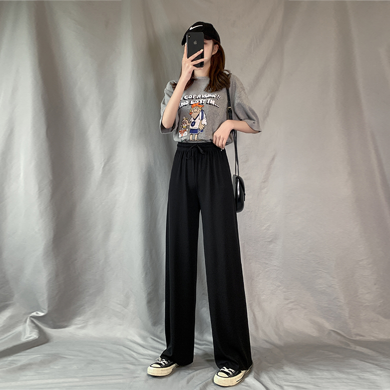 冰丝阔腿裤夏高腰显瘦薄款直筒裤子 俏怡美休闲裤