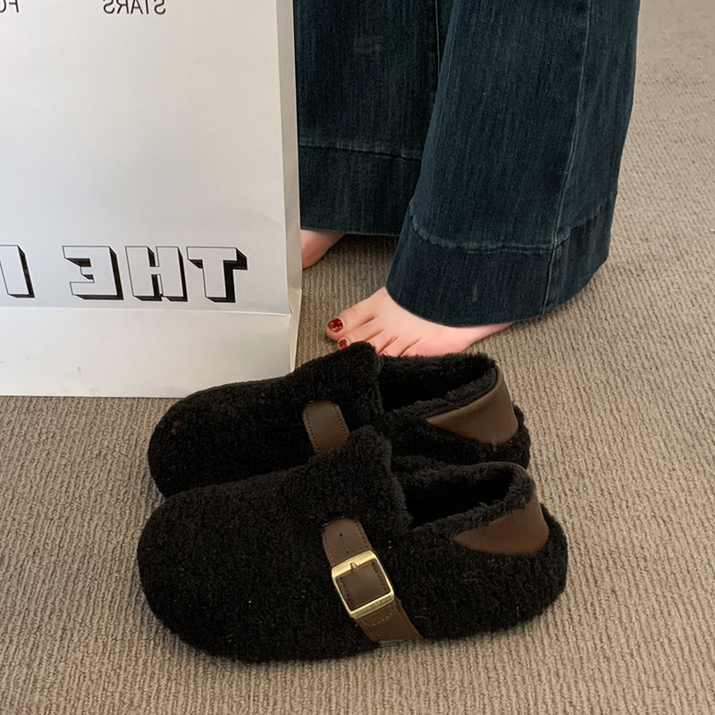 厚底勃肯鞋女2025新款秋冬季加绒保暖棉鞋一脚蹬懒人毛毛鞋豆豆鞋,淘宝优惠券,粉丝福利购,淘宝优惠卷