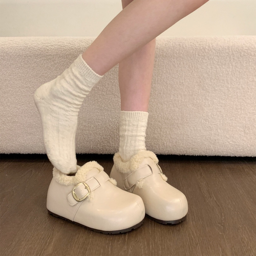 厚底加绒勃肯鞋女2025新款冬季内增高复古一脚蹬加绒毛毛鞋棉鞋子 - 图2