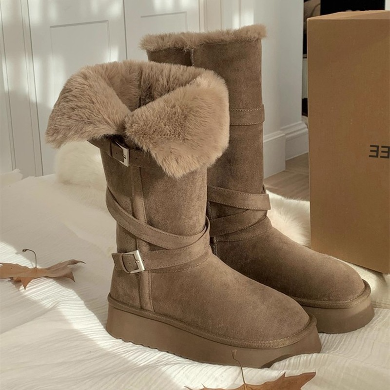 厚底高筒雪地靴女2025年冬季新款翻边加绒加厚保暖棉靴抗寒长筒靴,淘宝优惠券,粉丝福利购,淘宝优惠卷