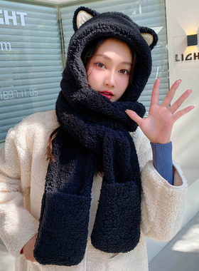 骑行帽子围巾手套女猫耳朵冬季
