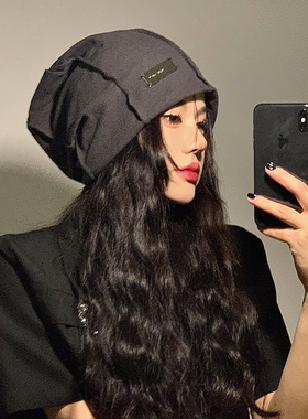 大头围黑色堆堆帽女月子帽秋冬季