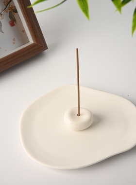 素胚不规则白色陶瓷香插香座