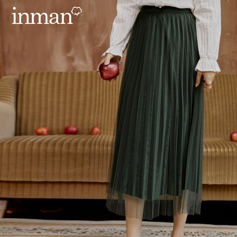 茵曼2020秋冬新款高腰百褶半身裙 茵曼筱茵半身裙