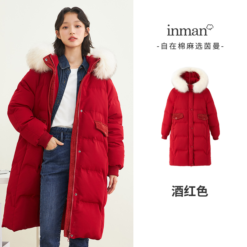 茵曼中长款2021年新款韩版大毛领 茵曼筱茵羽绒服