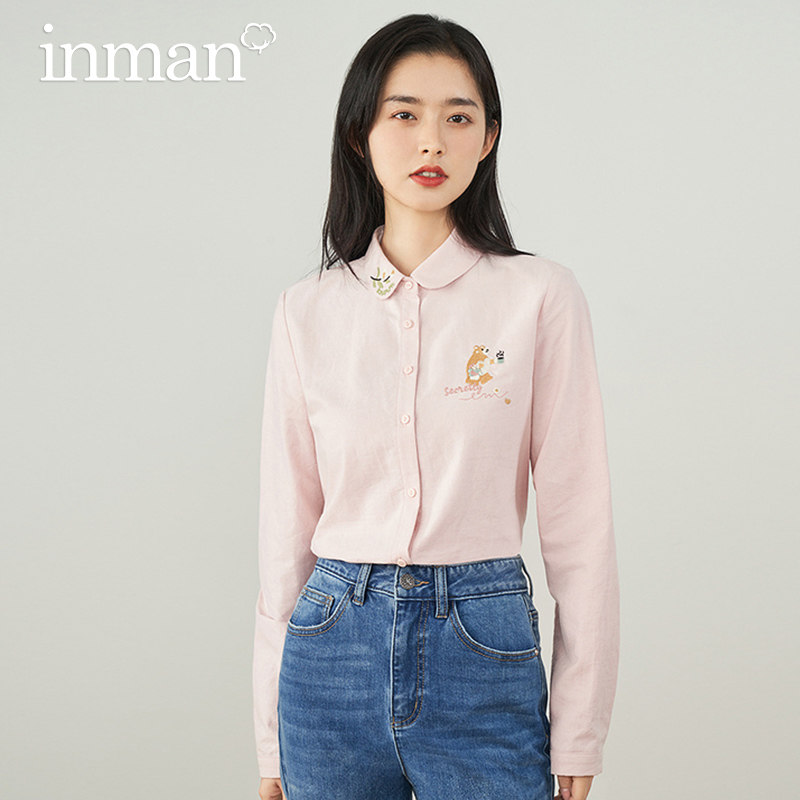 茵曼法式复古娃娃领刺绣翻领衬衣 茵曼筱茵衬衫