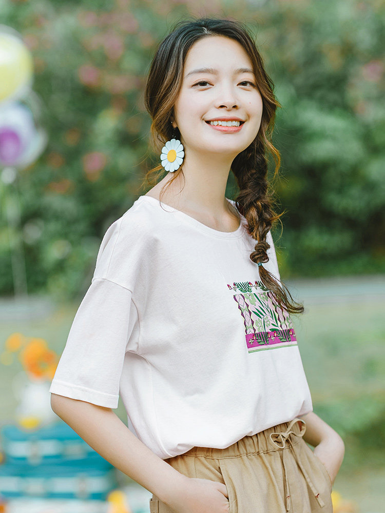 茵曼旗舰店2020夏装新款绣花t恤 茵曼筱茵T恤