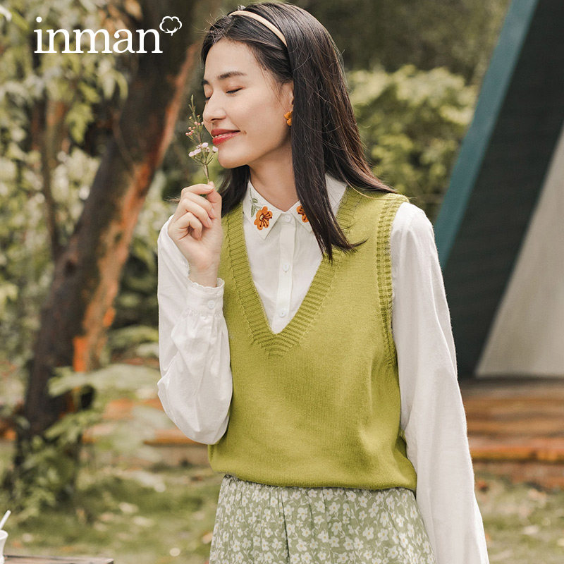 茵曼v领毛衣2020秋装新款套头马甲 茵曼筱茵毛衣
