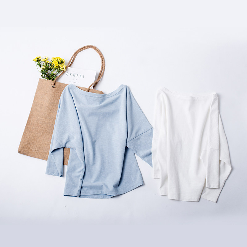 茵曼旗舰店纯色t恤2021秋装打底衫 茵曼筱茵T恤