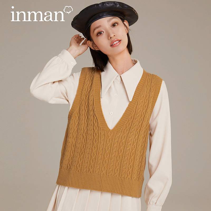 茵曼早秋背心薄款宽松2021新款毛衣 茵曼筱茵马夹