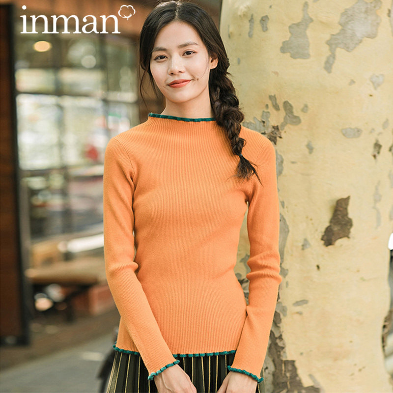 茵曼旗舰店木耳边立领套头2020毛衣 茵曼筱茵毛衣