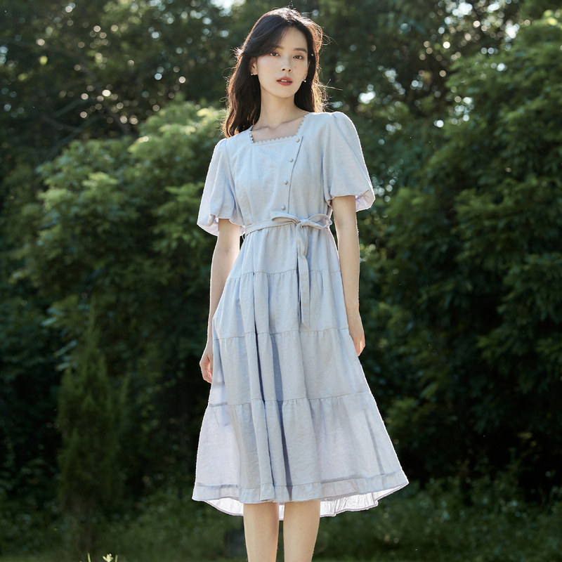茵曼全棉方领2023夏季新款连衣裙 茵曼筱茵连衣裙