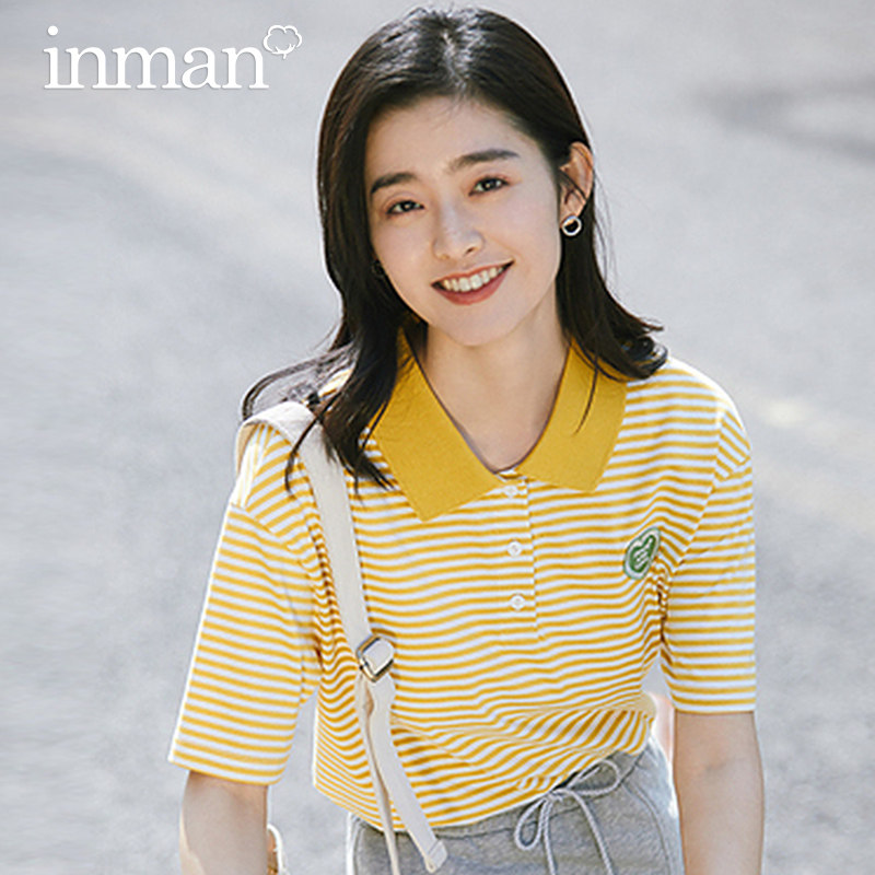 茵曼旗舰店官方法式条纹翻领polo衫 茵曼筱茵T恤
