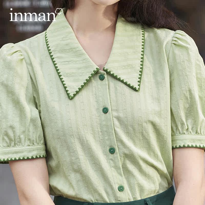 茵曼法式翻领短袖2023夏季新款衬衫 茵曼筱茵衬衫