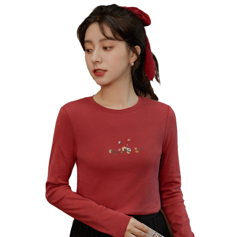 茵曼纯棉长袖t恤2020秋冬装打底衫 茵曼筱茵T恤