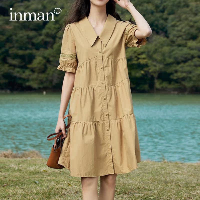 茵曼旗舰店法式切尔西领2023连衣裙 茵曼筱茵连衣裙