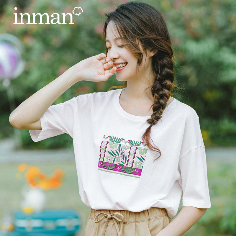 茵曼旗舰店2020夏装新款绣花t恤 茵曼筱茵T恤