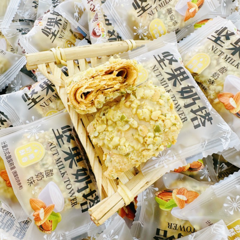 坚果奶塔脆皮奶酥蛋卷酥新疆特产网红零食酸奶味散装500g包邮 - 图0