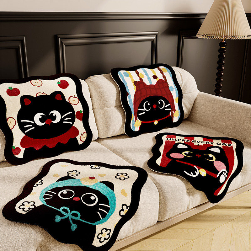 卡通毛绒小猫防滑坐垫家用办公室椅垫复古加厚沙发垫冬季隔凉保暖,淘宝优惠券,粉丝福利购,淘宝优惠卷