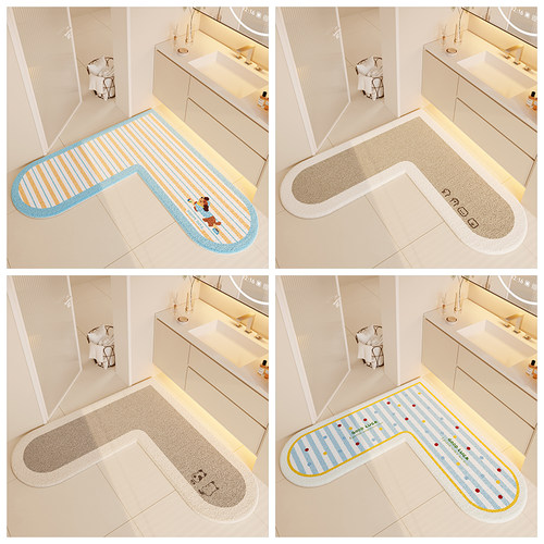 L形转角浴室仿羊绒地垫秋冬奶油风厕所门口吸水脚垫卫生间防滑垫 - 图3