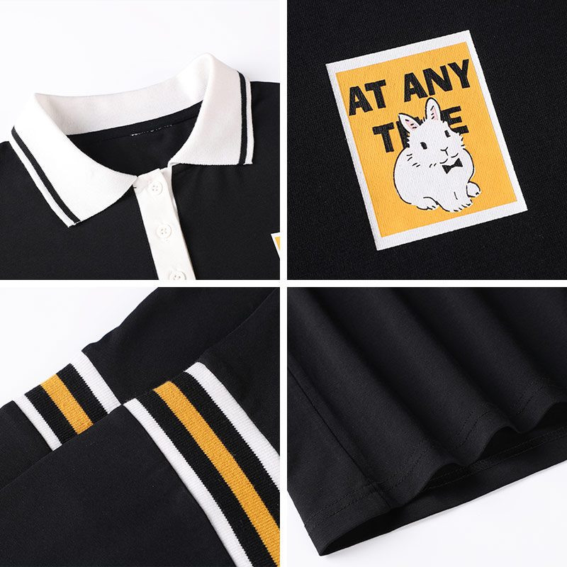 库恩玛维旗舰店黑色短袖T恤女夏季宽松遮肉年新款日系翻领Polo衫红色上衣潮2