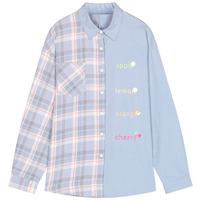 库恩玛维旗舰店库恩玛维设计感小众拼接衬衫女年新款不规则格子衬衣秋季上衣3