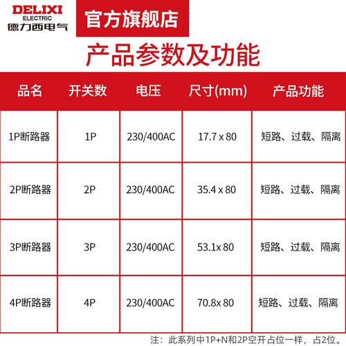 德力西电气断路器DZ47S空气开关1P空开2P家用32a63a三相3P电闸4P - 图2