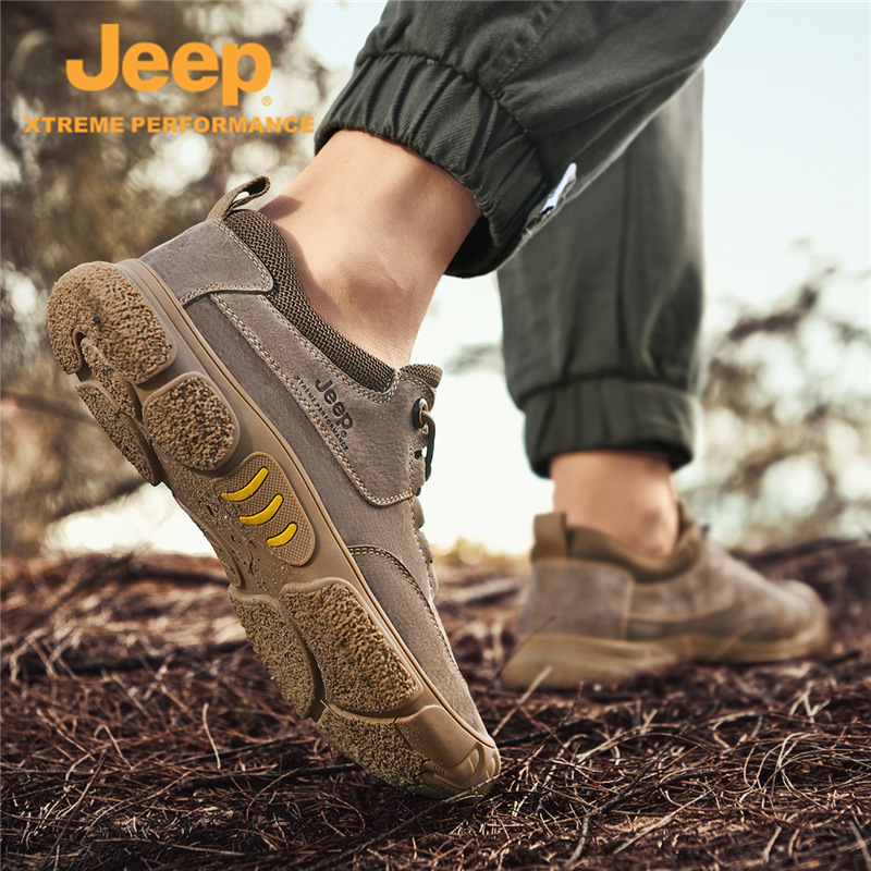 jeep吉普男鞋2024新款夏季休闲运动鞋软底防滑真皮户外登山徒步鞋