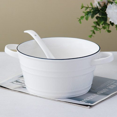 家用装汤的大汤碗双耳高级感大号陶瓷大碗2026新款釉下彩带耳汤碗 - 图0