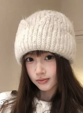 2026新款可爱猫耳针织帽子女生秋冬季保暖护耳显脸小灰色毛线冷帽