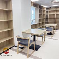 Library Leisure tables and chairs Combined company Cafeteria Lounge dining table Split Nordic minimalist solid wood reading Long table stool