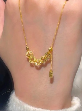 金店同款碎碎冰金色五帝钱项链