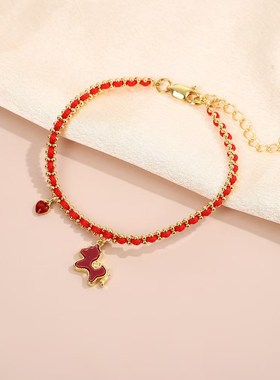 红色爱心马百搭手链女