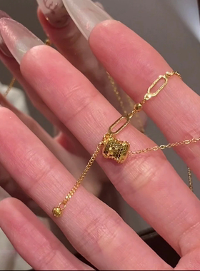 金色碎碎冰吊坠项链女