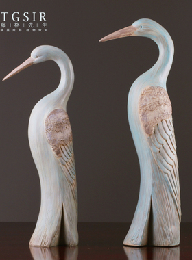 北欧创意复古仙鹤摆件酒柜客厅卧室玄关电视柜家居工艺软装饰品