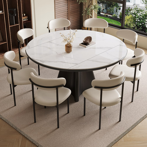 馨佰利岩板餐桌椅组合2024新款家用小户型方圆两用客厅实用吃饭桌 - 图0