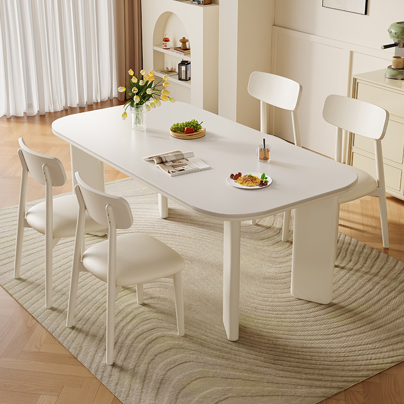 馨佰利白蜡木实木岩板餐桌客厅家用小户型吃饭桌奶油风长方形方桌,淘宝优惠券,粉丝福利购,淘宝优惠卷