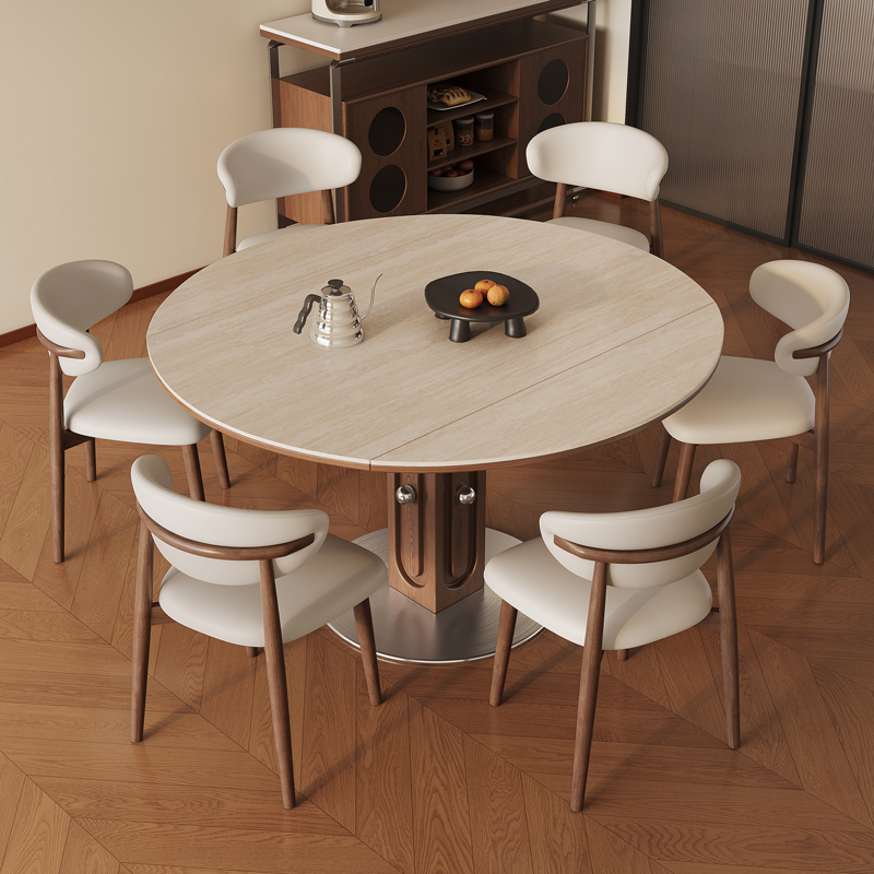 政府补贴馨佰利岩板实木餐桌2025新款家用小户型中古风可伸缩饭桌 - 图0