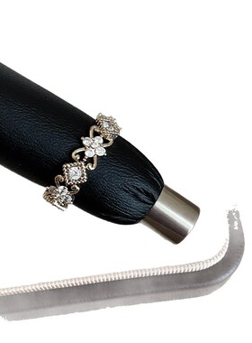 ins风十字架花朵锆石咖金色戒指