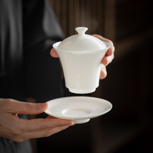 苏氏陶瓷高档羊脂玉瓷三才盖碗德化白瓷单个茶碗功夫茶具带盖茶碗