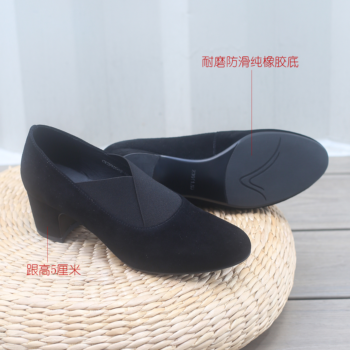 深口粗跟单鞋女圆头磨砂皮2025秋新款气质软底软面舒适中跟女鞋 - 图1