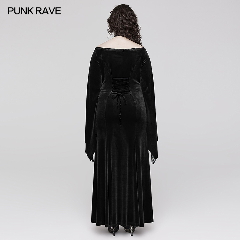 哥特goth丝绒连衣裙女修身v领长裙宫延风礼服优雅显瘦裙子大码潮 - 图1