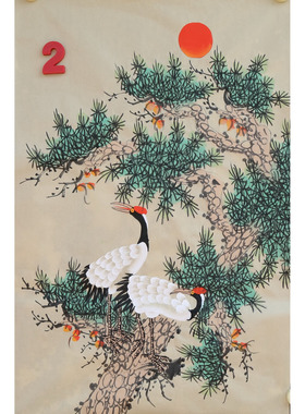 特价手绘竖幅无款四尺三开松树仙鹤松鹤延年国画装饰字画RC6507