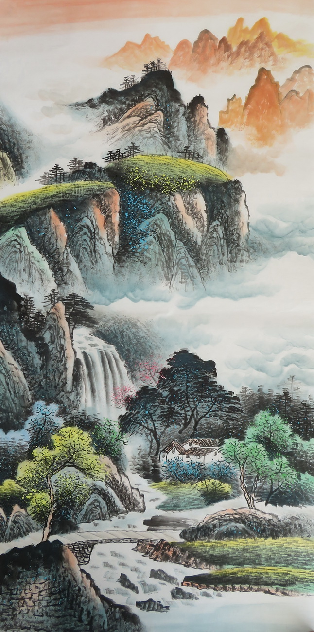 山水国画客厅装饰字画四尺斗方手绘水墨原稿无款画芯国画作品R10