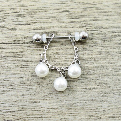 简欧美穿刺饰品316医用钢防过敏珍珠乳链/乳环/乳钉nipple ring - 图1