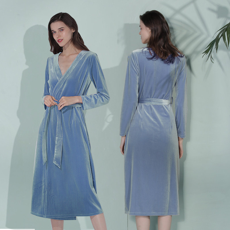 金丝绒春秋长款长袖长裙塑身夏睡袍 御庭睡裙