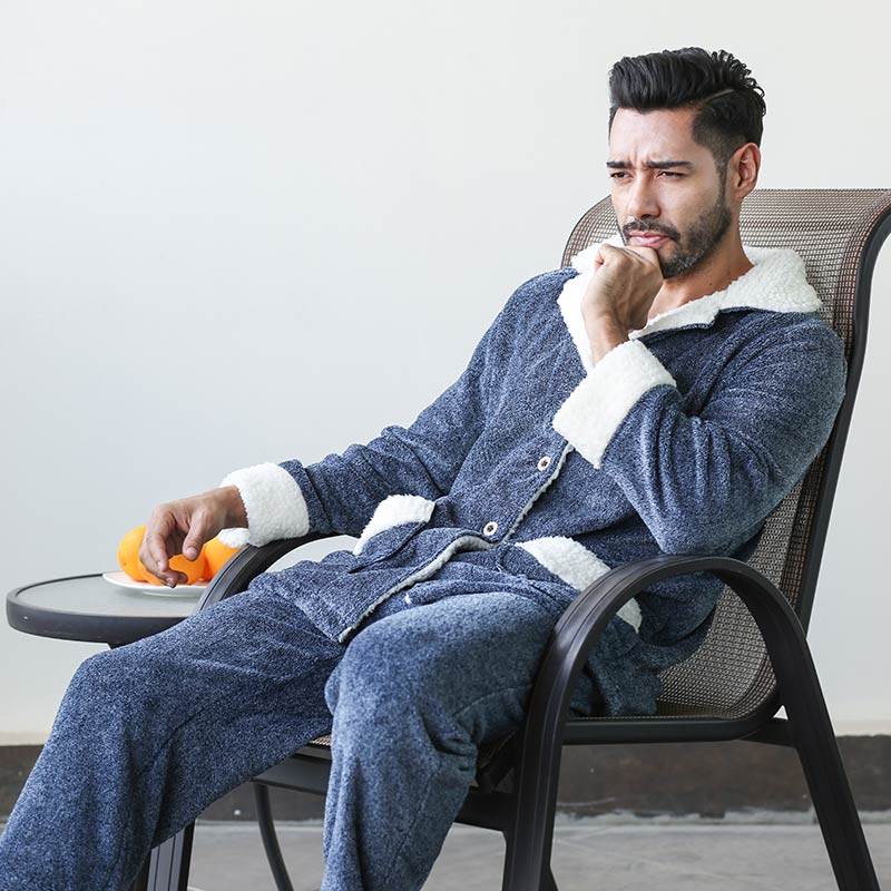 御庭珊瑚绒男加绒浴衣加厚冬睡袍 御庭睡袍/浴袍